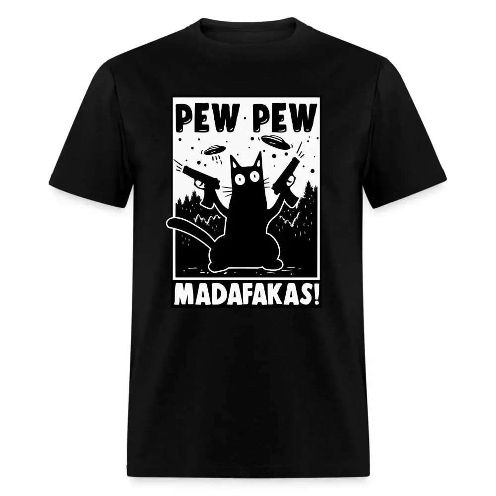 Cat Pew Pew Madafakas Classic T-Shirt Viral "Pew Pew Madafakas" Black Cat T-Shirt |   Funny Cat Lover Meme Tee |   Sarcastic Graphic Oversized Streetwear Top Menswear Crewneck Shortsleeve