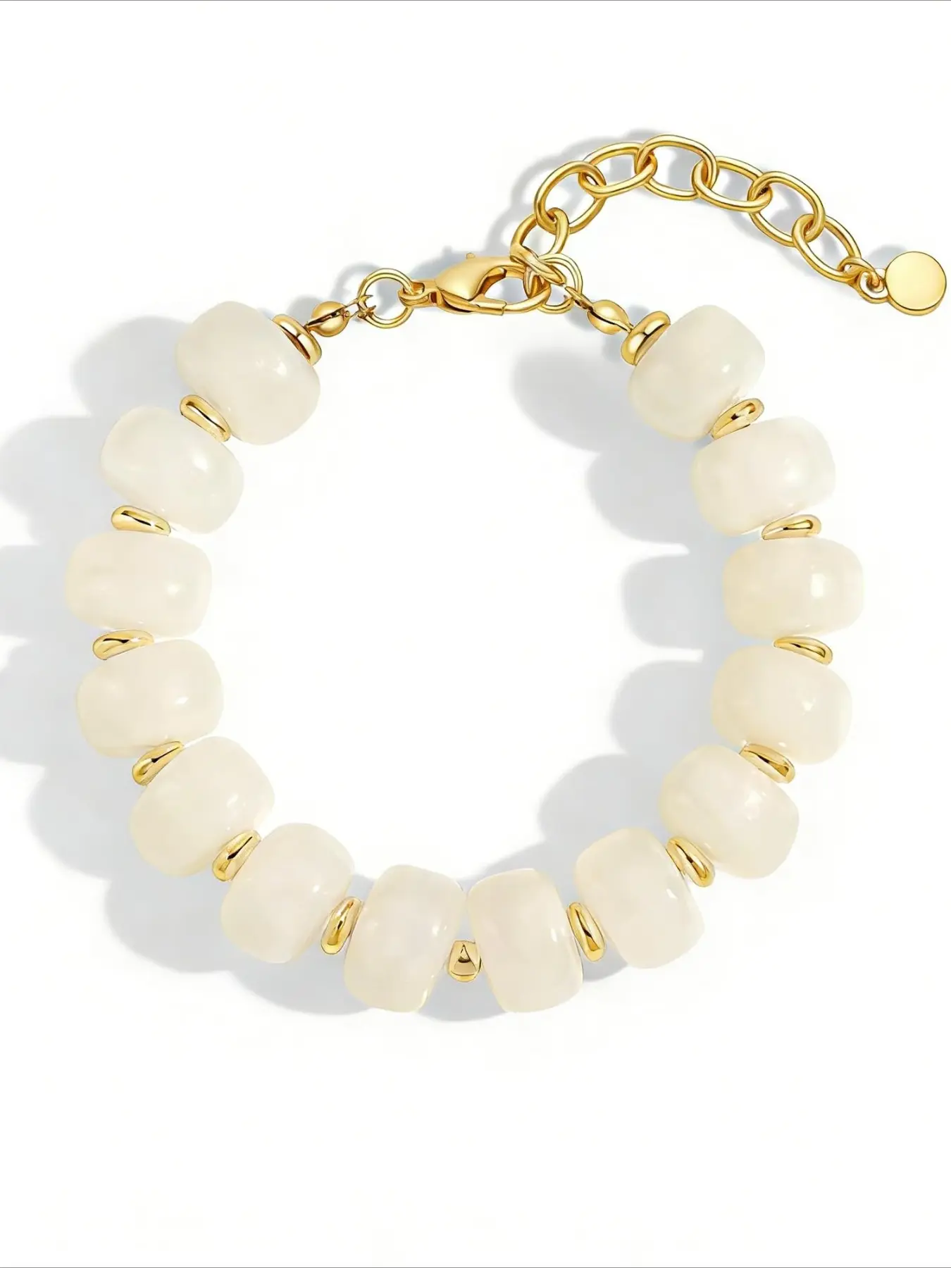 Resin Beaded Bracelet Lightweight & Comfortable Wear Cream White Chunky Beads with Adjustable Chain, Fashion Accessories Gift for Women