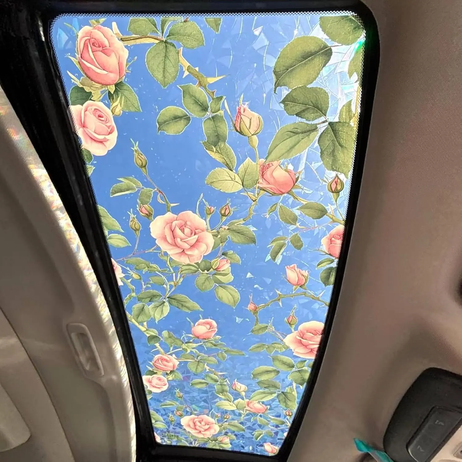 Floral Rainbow Effect Static Cling PVC Synthetic Window Film, 17.72x35.43" Sun Protection for Car Sunroofs/Glass, Home/Office (F837)