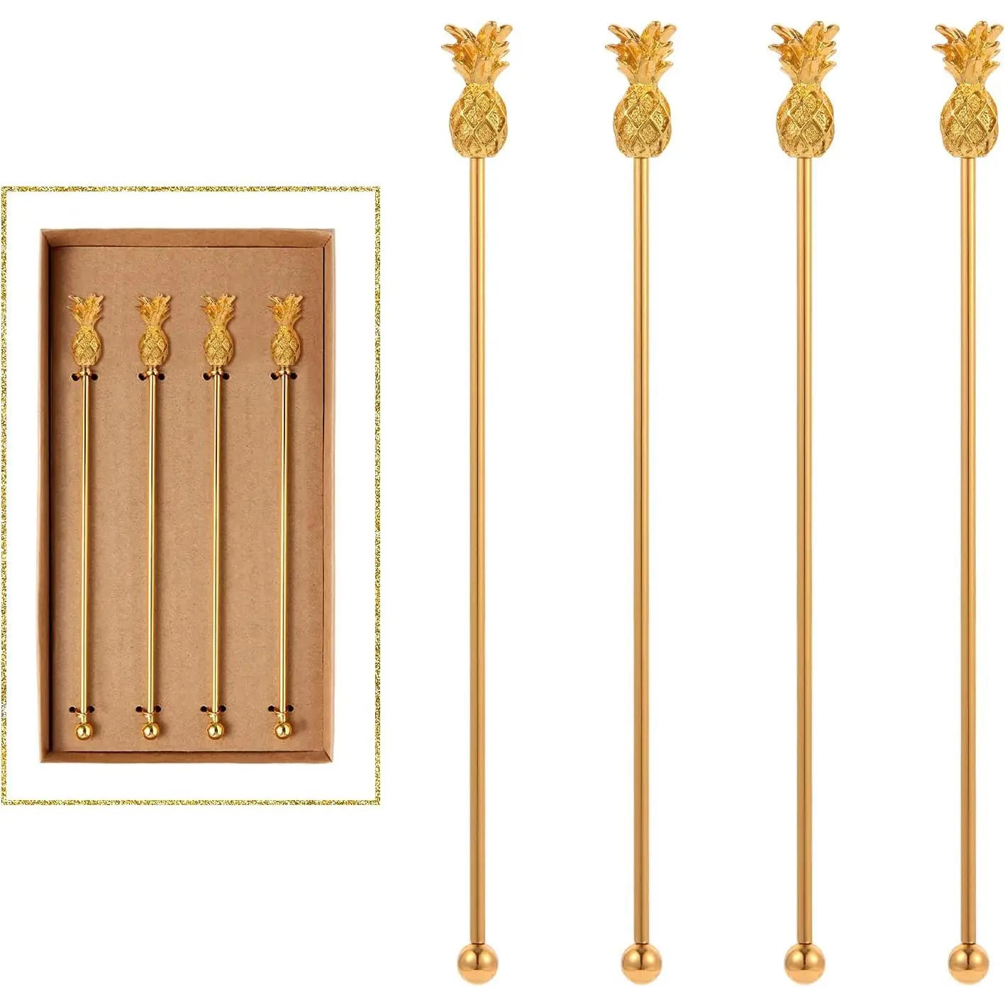Drink Stirrer Sticks Stainless Steel Coffee Beverage Stirrers Set of 4 Cocktail Swizzle Stick 7.28" Gold