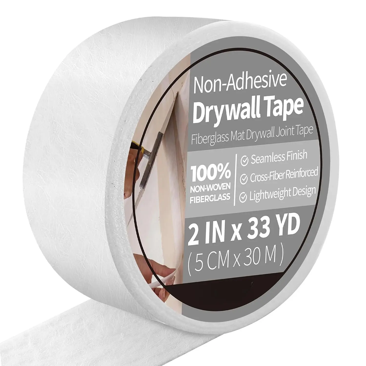 Fiberglass Mat Tape, 2" x 99 ft, 1.4 Oz, Non-Adhesive Fiberglass Tape, Crack Repair for Holes, Seams & Corners, White