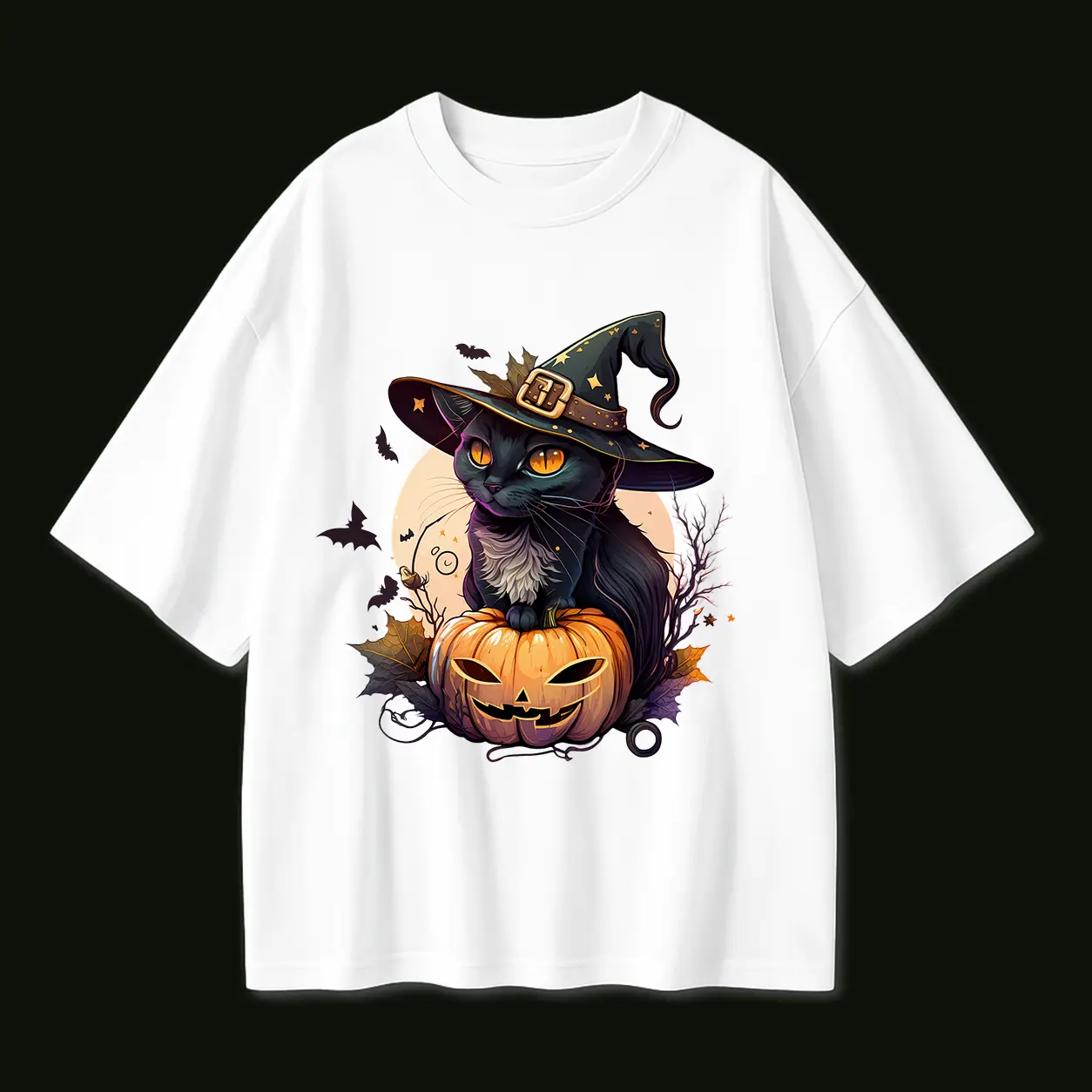 Cute Black Cat Witch Halloween T-Shirt, Spooky Pumpkin Graphic Tee, Witchy Cat Shirt, Vintage Halloween Aesthetic Top, Fall Spooky Season Outfit for Women, Halloween Party Gift Tee