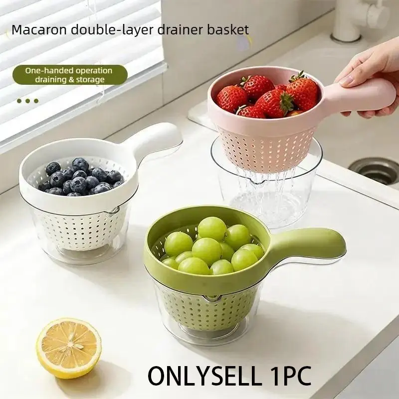 Double Layer Drain Basket, Cute Fruit Basket for Home, Washing and Draining Combo, Thickened Fruit Tray, Vegetable Wash Basket