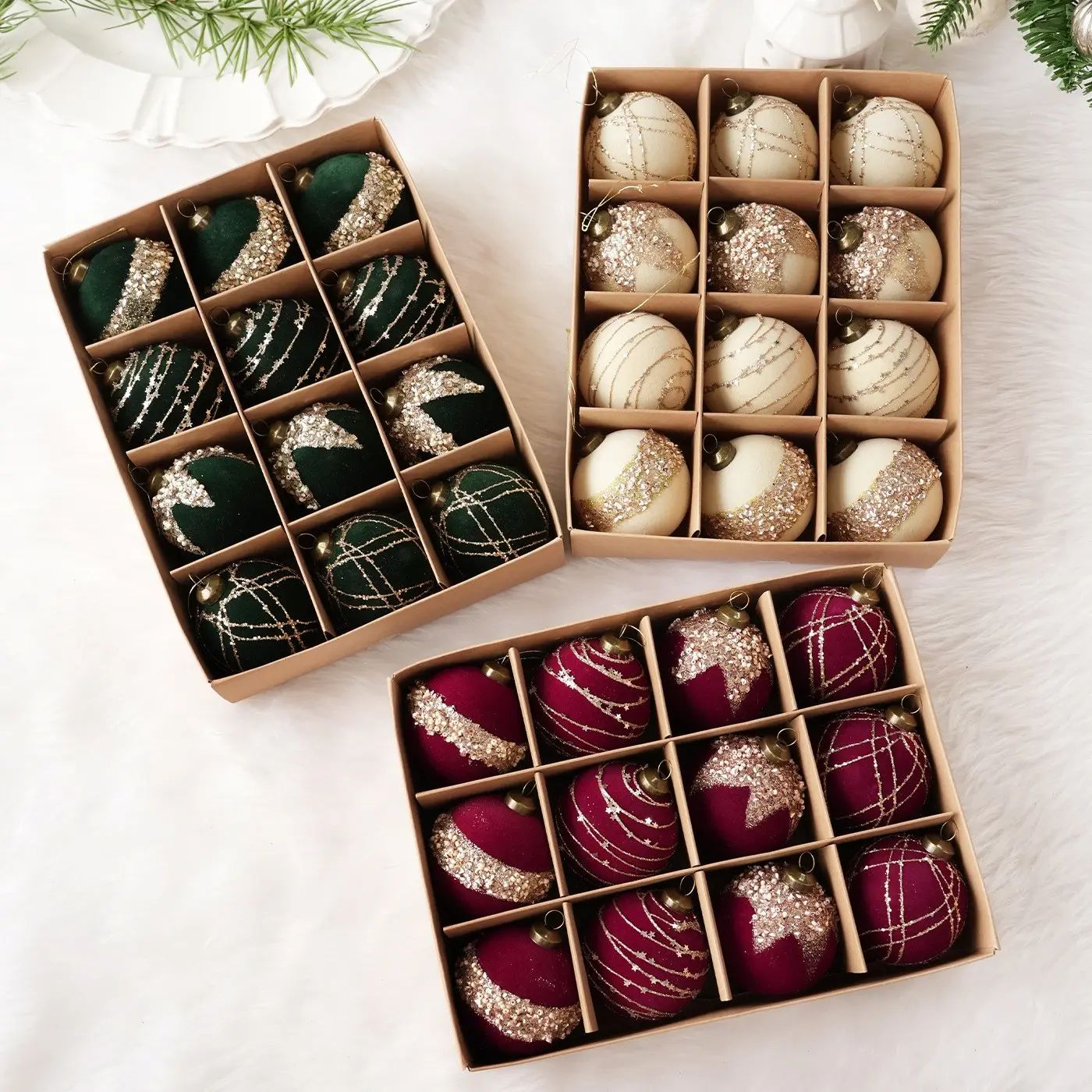 12pcs New 8cm Christmas Ball Decorations, Tree Ornaments, Perfect for Holiday Trees, Home, Store, Hotel, Cafe, Outdoor, Hanging Decor, Gift Set