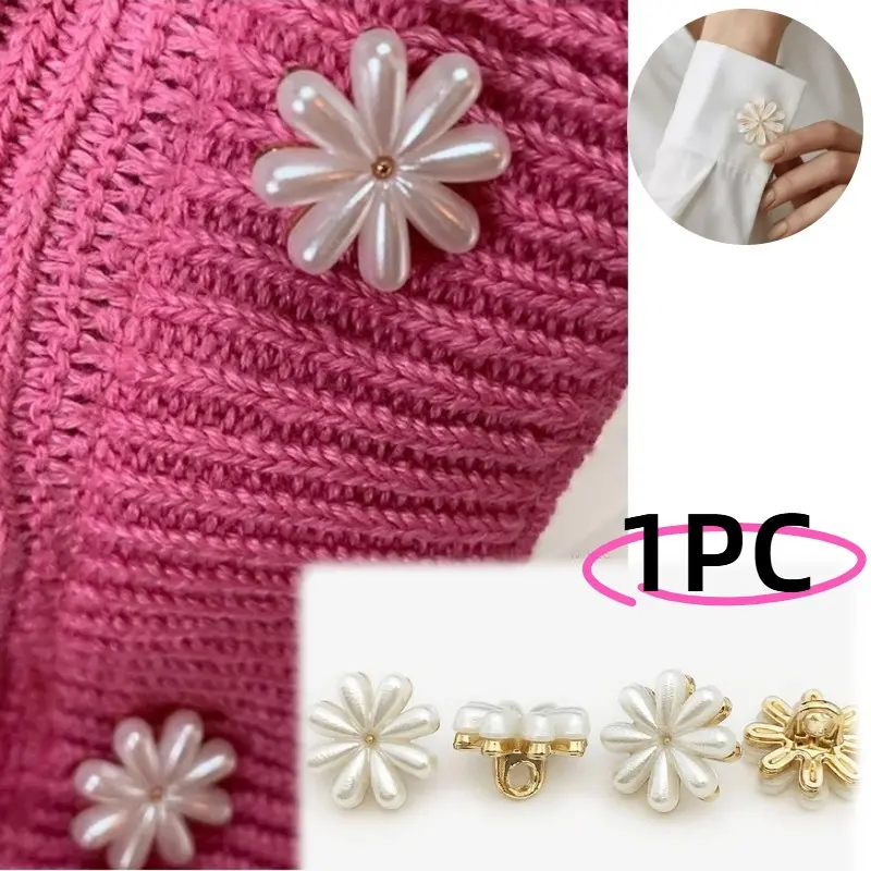 1PC 22.5mm Pearl Flower Metal Button, Elegant Shirt Lapel Closure, Decorative Knitwear Fastener, Unique Design for Outerwear & Sweaters