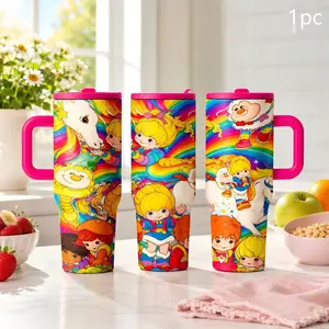 40oz Rainbow Brite Retro Tumbler, Leakproof Lid & Straw, Double Wall Vacuum Insulated, Keeps Hot 12h Cold 24h, Tiktok Viral Cup for Car Office
