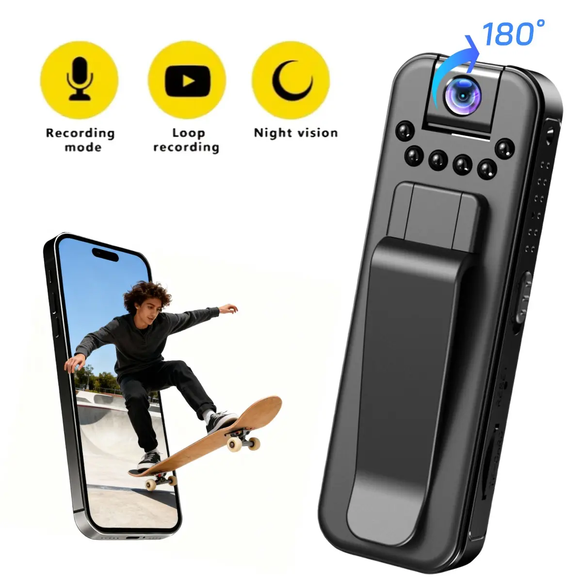 1080P Action Camera - Portable Clip Design, WiFi Transmission & APP Compatibility Guide, Infrared Night Vision, Suitable for Outdoor Sports, Video Recording Gear