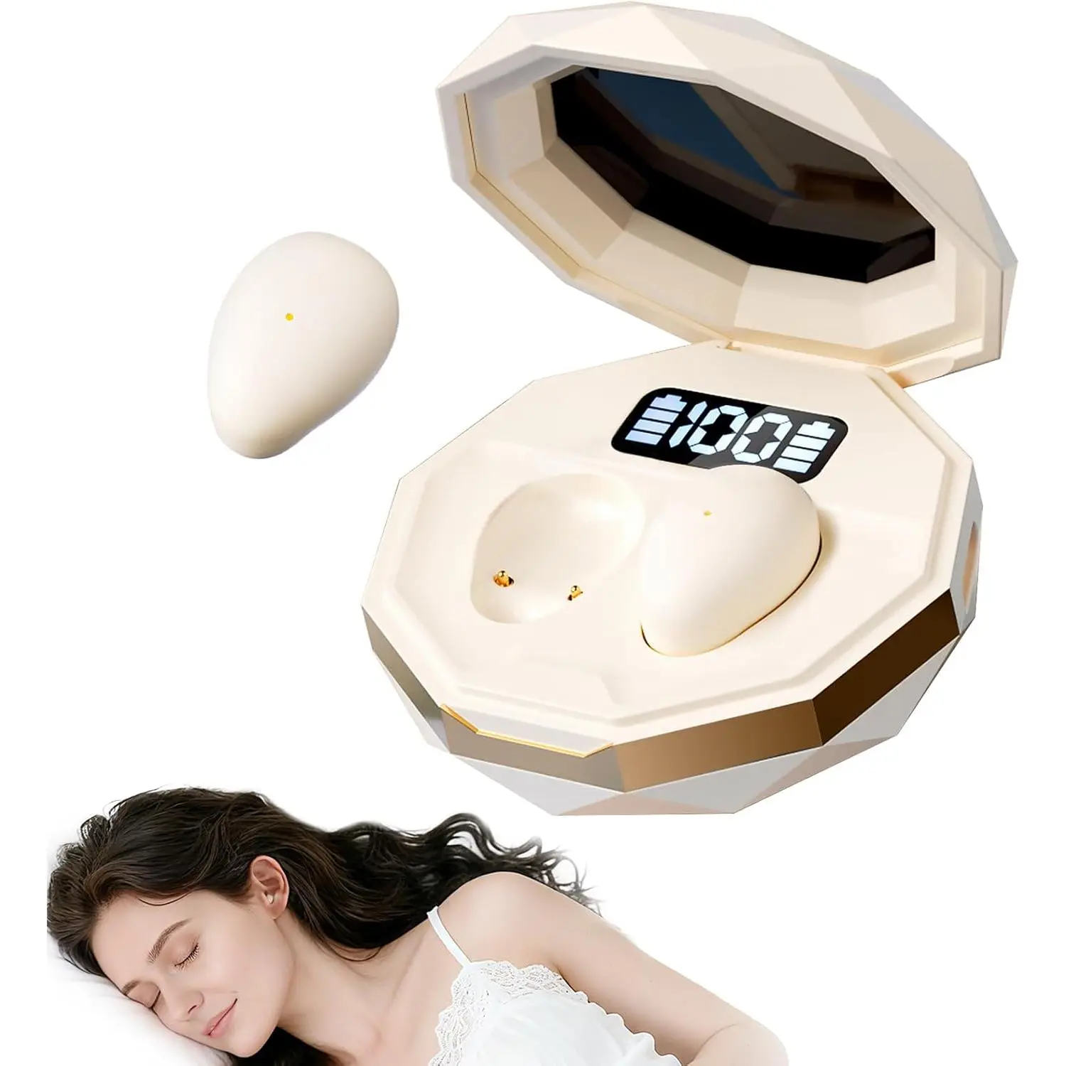 Sleep Earbuds for Side Sleepers, Mini Invisible Wireless Bluetooth 6.0 Micro Sleep Headphones, Hidden Earbuds with LED Screen for SmSall Ears Sleeping Working, Exercise, Hiking(Beige)