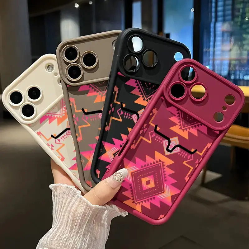Gradient Aztec Geometric Longhorn Phone Case,y2k western aesthetic Phone Case,TPU Silicone Camera Protective cover,for iPhone 11-17,XS/S series,for Samsung S /A Series,Shockproof Silicone Lightweight Anti-Scratch Cover,for iPhone 17 Pro Max case
