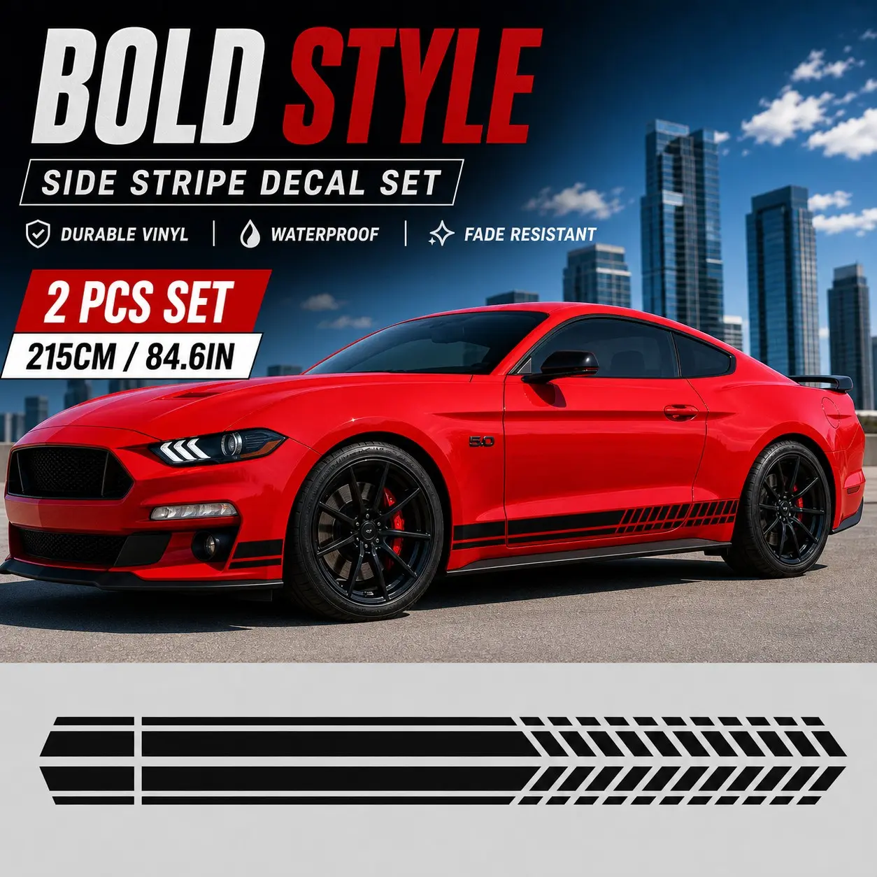 Stand Out & Drive Different! 🔥 2PCS Premium Side Stripe Decals for Your Car. Racing Style Vinyl, Waterproof & Fade Resistant. 215cm Long, Fits Most Cars & Coupes. Easy DIY Upgrade in Minutes!