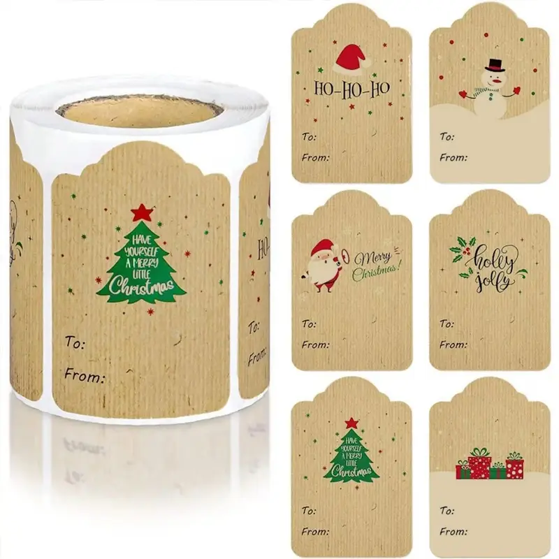300 Pieces Personalized Kraft Paper Christmas Gift Tags - Handwritten Name, DIY Label Stickers, Gift Stickers Labels For Presents, Labels, Decorative Labels with Tree & Elk Designs - Perfect for Navidad Decorations, Party Favors, and Gift Ideas