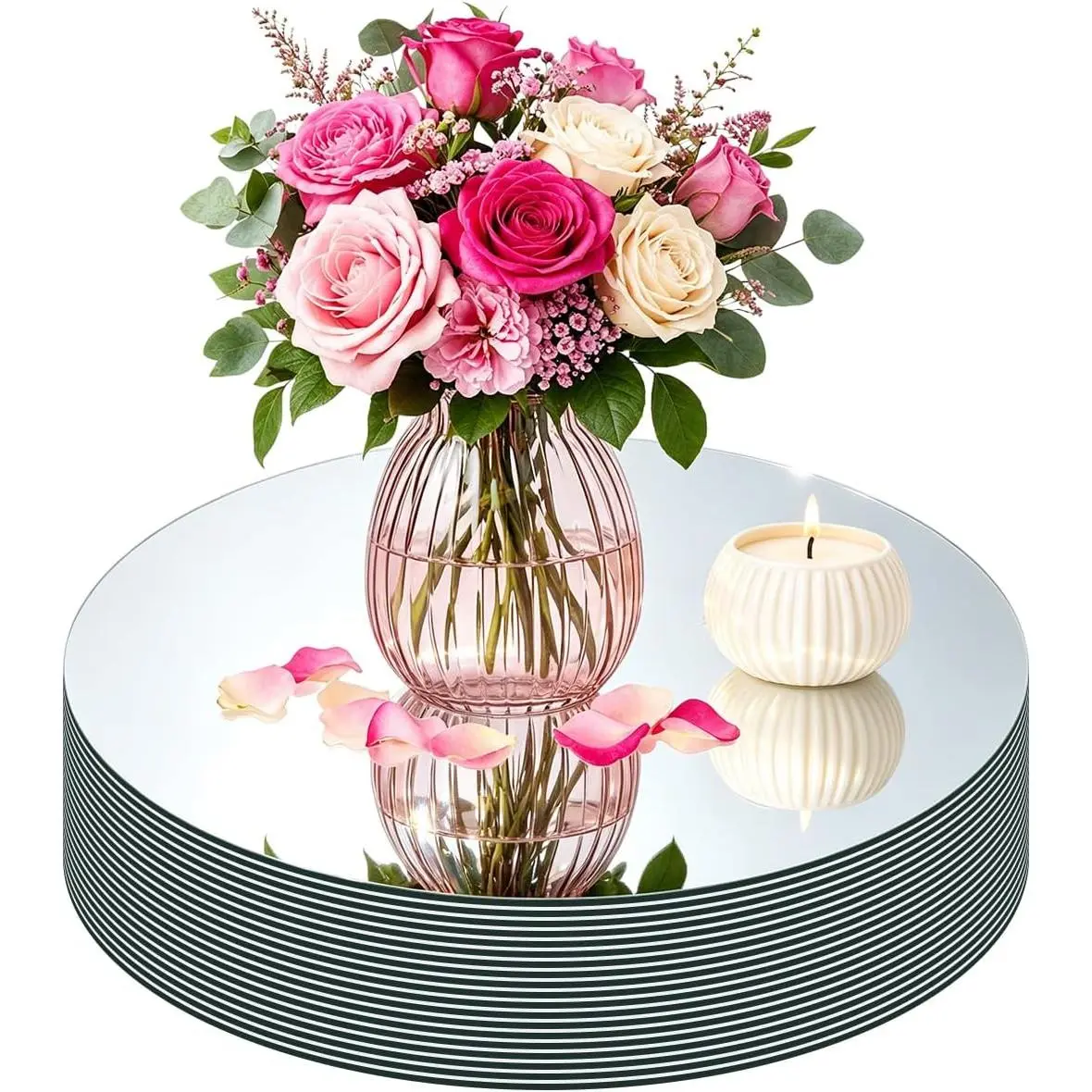 19 Pack Small Round Mirrors for Table Centerpieces, Non Glass 6" Circle Mirror Wall Mounted Mirror Candle Trays Plates for Wedding Birthday Christmas Valentine Party Table Craft DIY Decor