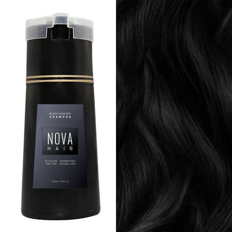Nova Hair Instant Dye Shampoo - Safe Natural Haircare Solution for At-Home Use, Gray Coverage, Scalp Nourishment, Purple-Black Color for All Types