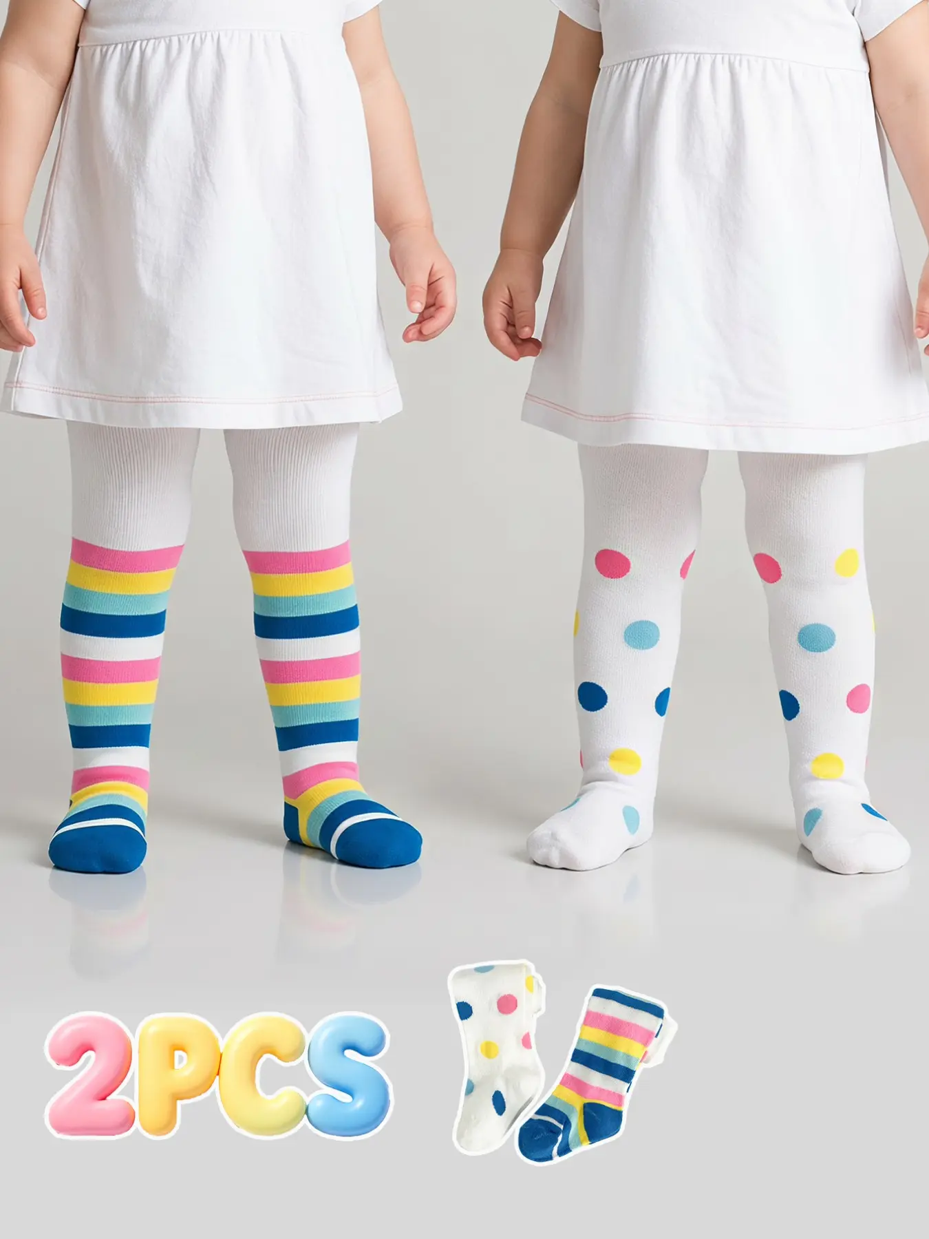 2 PCS kids baby leggings, Colorful polka dot pattern, medium thickness, suitable for spring and autumn.