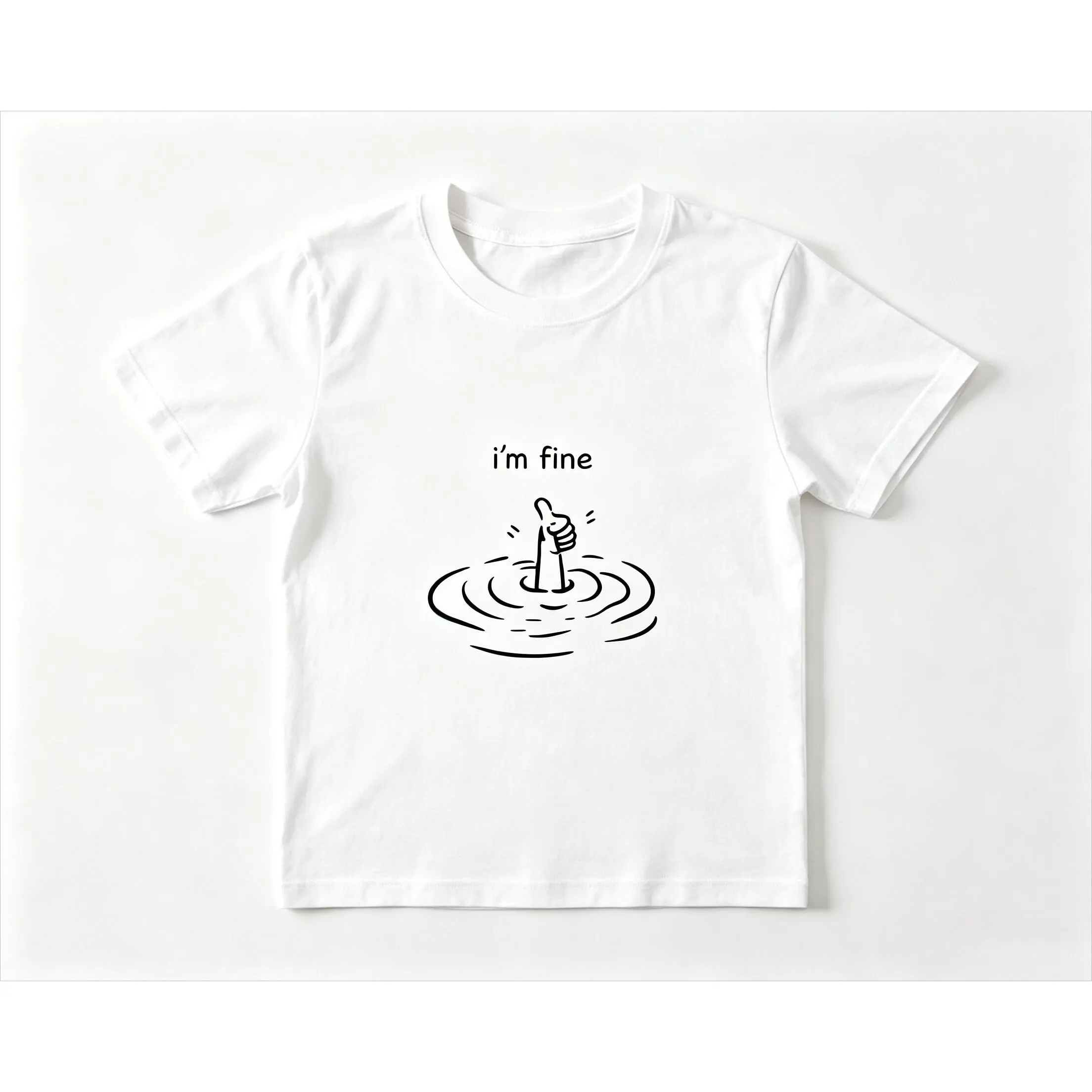 I'm Fine Drowning Thumbs Up Line Art Oversized Comfort Cotton Graphic T Shirt | Fashion Casual Outfit Cute Tee | Perfect Valentine's Day Gift For Him Her, Ideal Present For Friends Family All Holiday Occasions