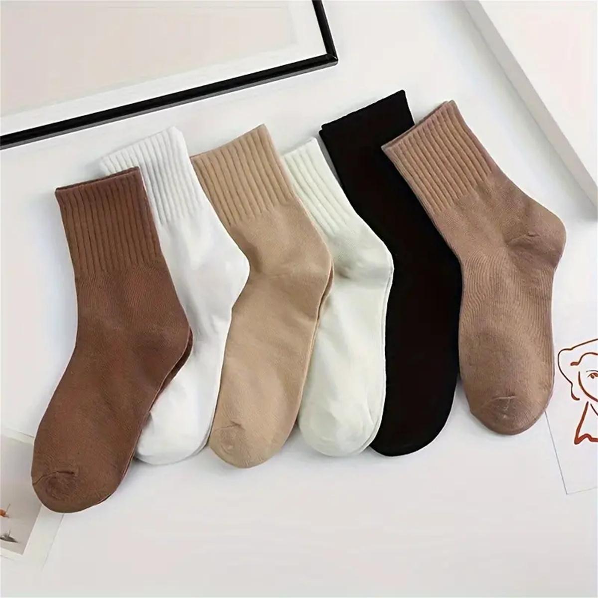 5/6 Pairs of Breathable Mixed Color Pile Socks Sweet Long Socks Suitable Unisex Mid Length Socks Essential for Home Use Fashion Womenswear Knitted Basic Striped Solid Polychrome-6Pairs