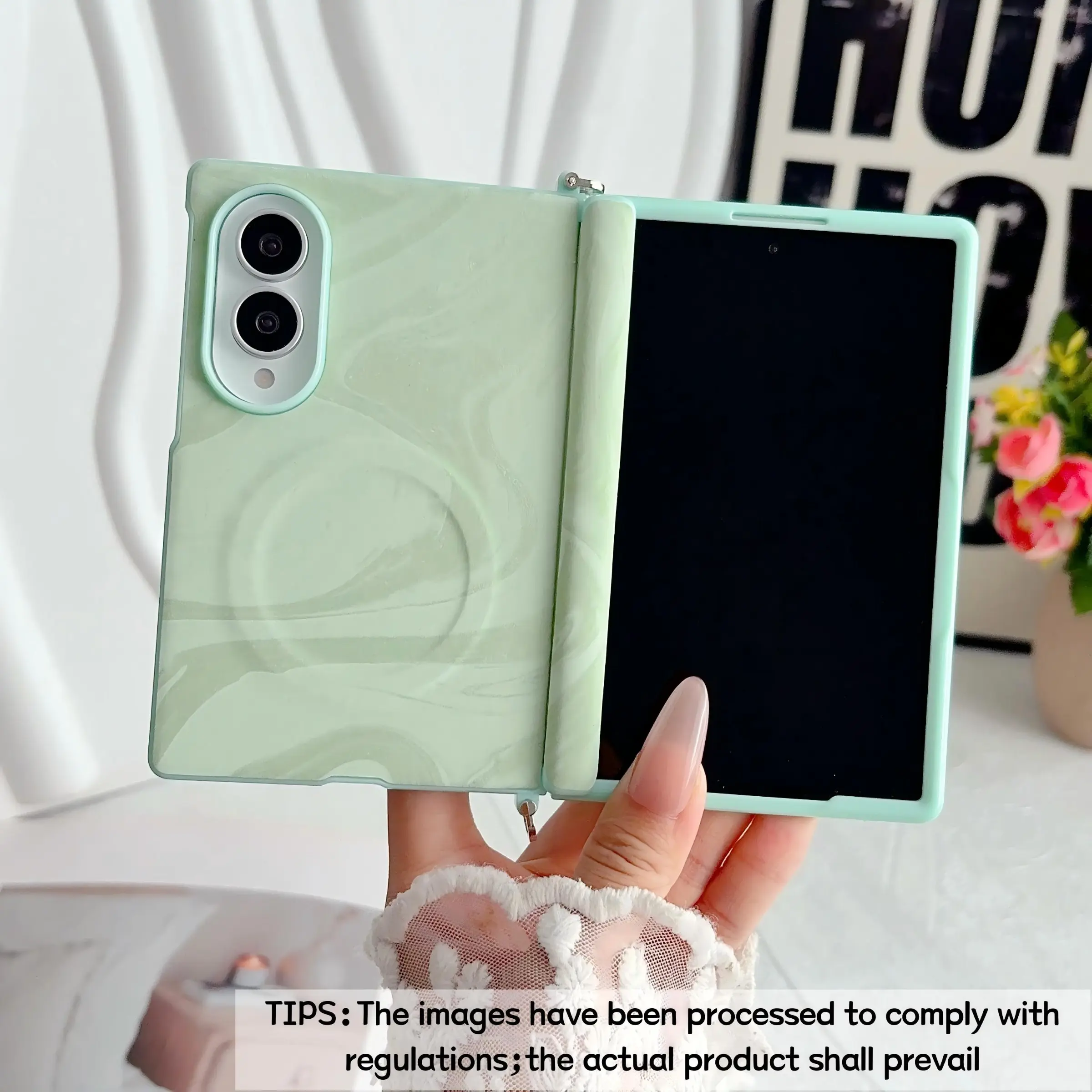Side-buckle center-axis magnetic & water ripple phone case, optional magnetic feature for Samsung Galaxy Z Fold 8, magnetic support for wireless charging, solid color minimalist, fashionable protective cover, unique design suitable for daily use