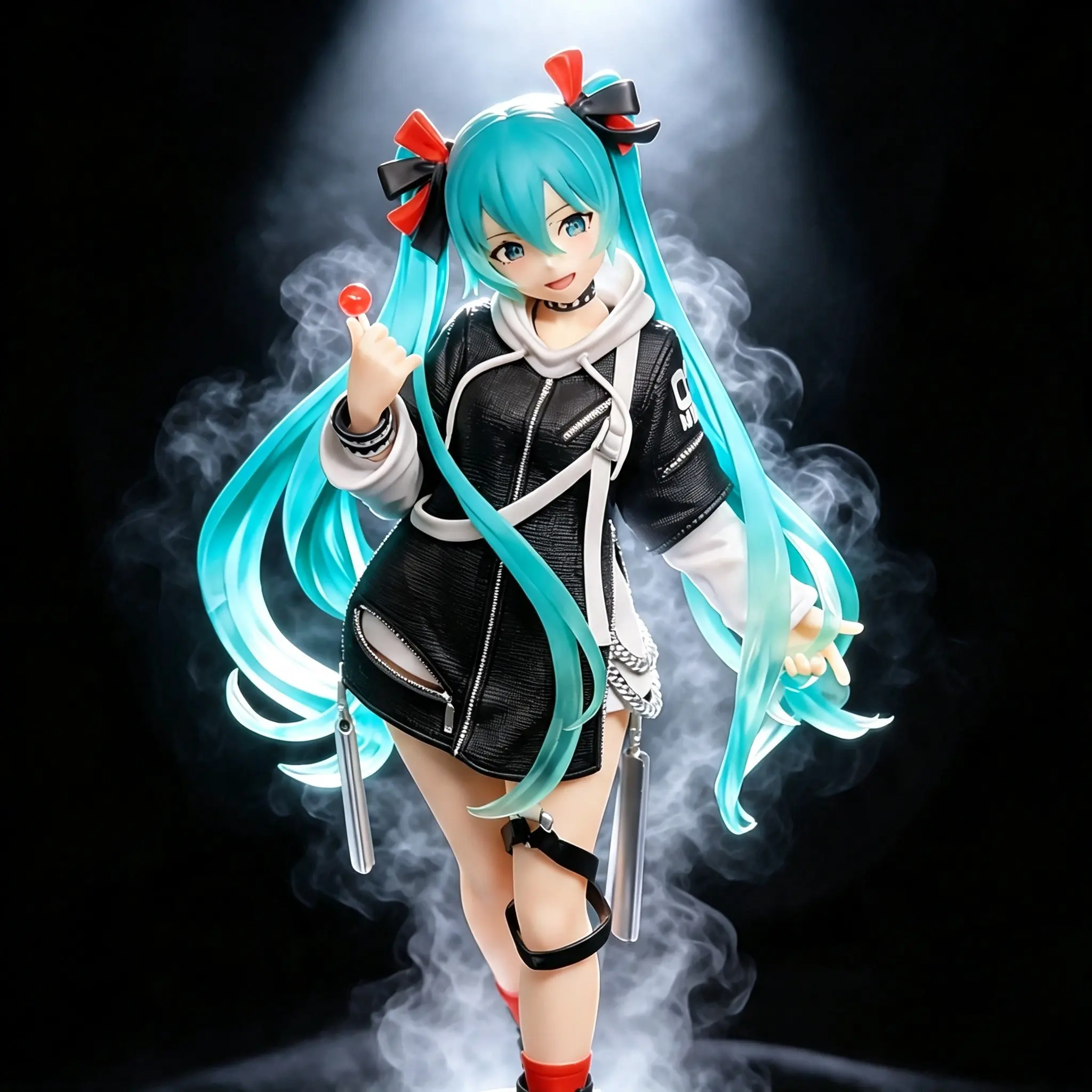 Hatsune Miku Punk Style Figure, 19cm Anime Model, Gradient Blue Twin Tails, Detailed PVC Material, Perfect for Collection and Gifting