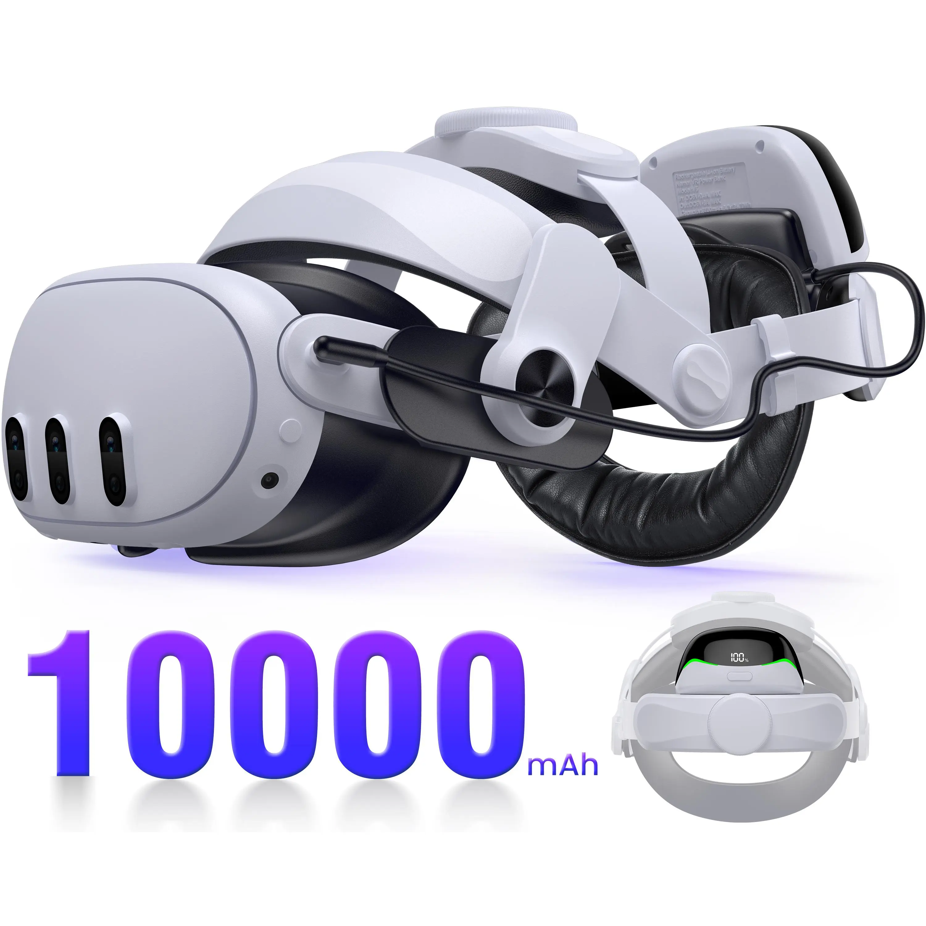 BEBONCOOL Custom 10000mAh Magnetic Rechargeable Wireless Battery VR Elite Strap Wearable Device Full Kit for Quest 2/3/3S, 45° Flip-Up Hinge, Rotatable Dial, Secure Fit, Instant Attachment, Neat Cables, Removable Memory Foam Washable Pads, Devices, Usb-C