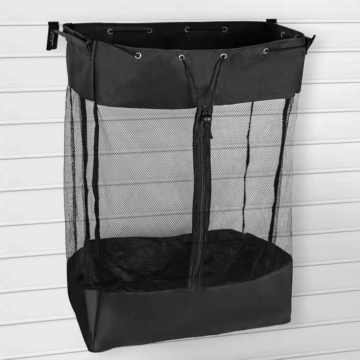 26*18*11'' Large Mesh Slatwall Baskets Hanging Organizer with Easy Access Zipper Adjustable Shoulder Strap for Home Sport Garage Storage