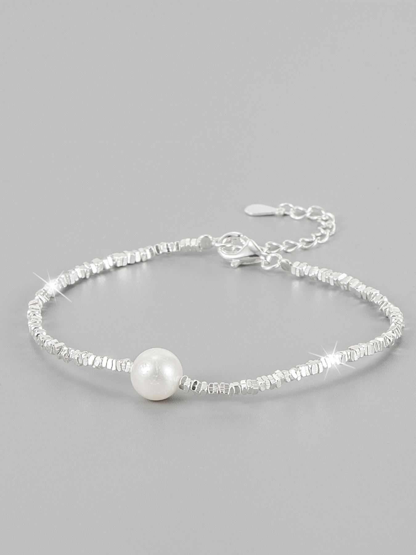 S925 Sterling Silver Faux Pearl Decorated Bracelet, Fashion Jewelry for Party, Daily Clothing Decor, Trendy All-match & Exquisite Jewelry for Birthday Gift