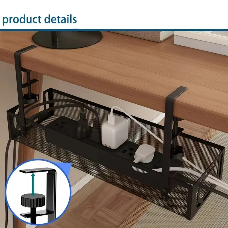 1pc Under Desk Cable Management Shelf No Drill Expandable Organizer for Office Home, Computer Desk Cord Holder, Power Strip Storage, Desk Tidy Rack, Home Office Cable & Device Organizer, Desk Organizi
