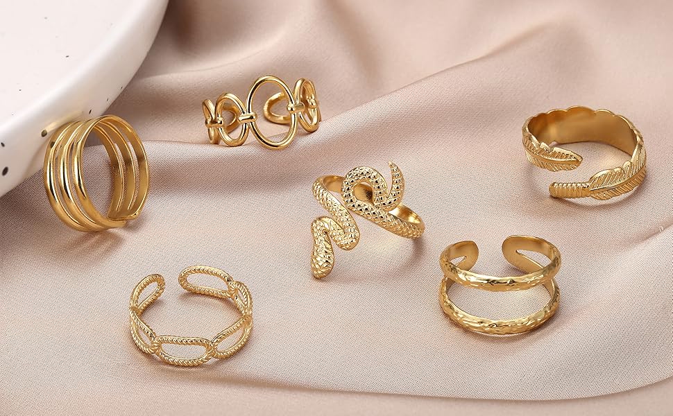 Besteel 18K Gold Plated Rings for Women, Stainless Steel Statement Rings Pack Stacking Boho Midi Rings Adjustable Open Ring Band Twisted Signet Rings Non Tarnish Gold Rings Besteel 18K Gold Plated Rings for Women, Stainless Steel Statement Rings Pack Stacking Boho Midi Rings Adjustable Open Ring Band Twisted Signet Rings Non Tarnish Gold Rings