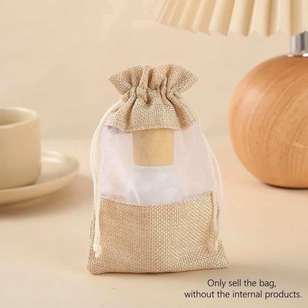 5Pcs Linen Organza Drawstring Gift Bags, Transparent Jewelry Storage Bags, Chinese Style 10x15cm Small Storage Bags, Ideal for Birthdays, Weddings, Parties