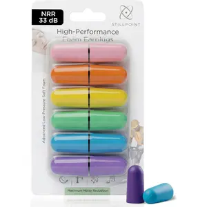 Soft Foam Earplugs 33 dB NRR, 6 Pair 12 Ear Plugs, Maximum Protection for Sleeping, Silence Snoring, Airplanes, Airports, Power Tools, Loud Work Environments (Neon)