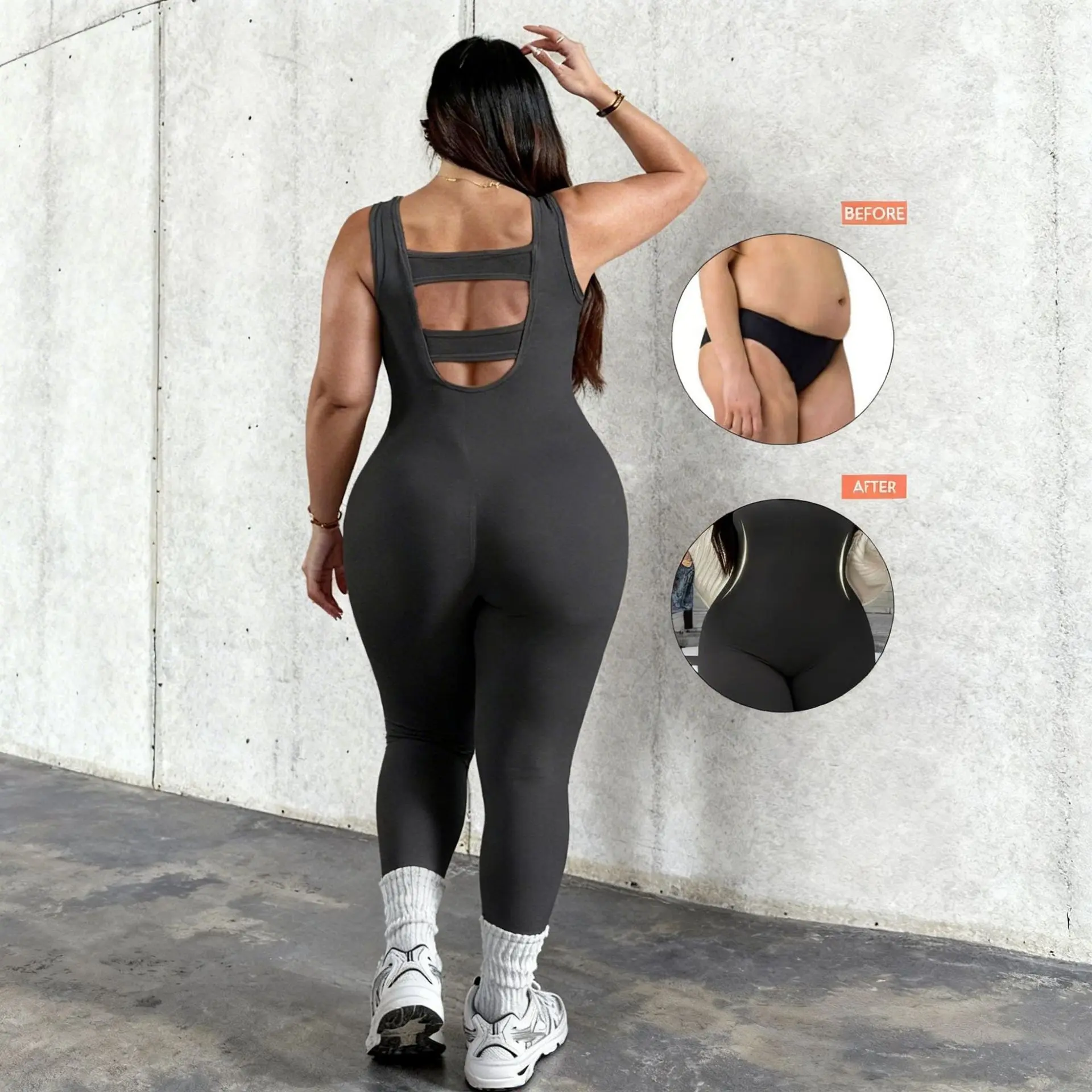Women Plus Size Seamless Workout Jumpsuit, Sleeveless Stretchy Bodysuit, Sling Fitness Onesie Without Built-in Bra