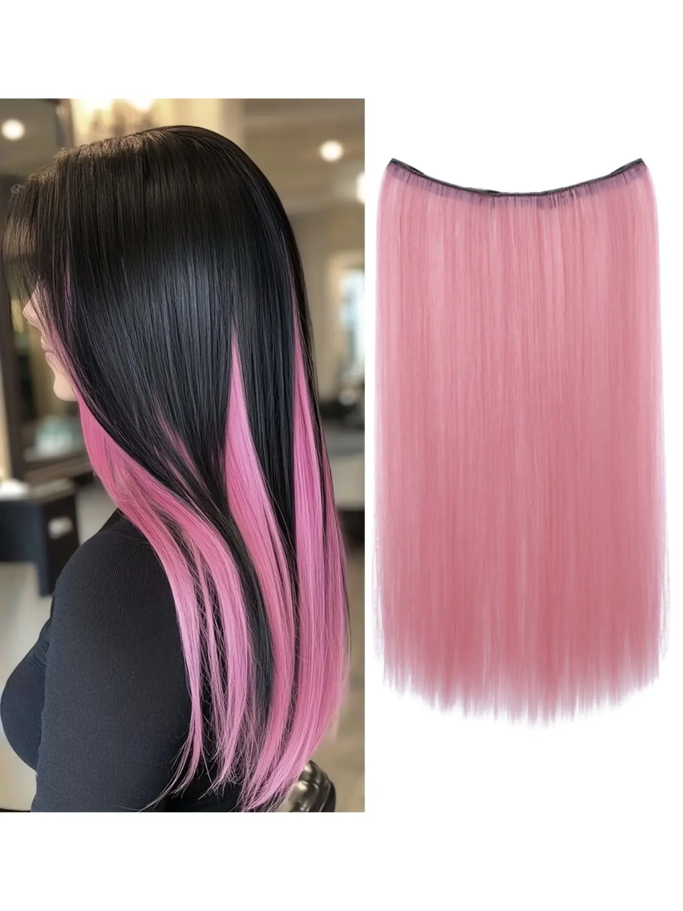 One Piece 4-Clip In Synthetic Hair Extensions, Women Hidden Underlayer Peekaboo Highlights, Lightweight Face Framing Streak Hair Pieces, Synthetic Fiber Hairpieces