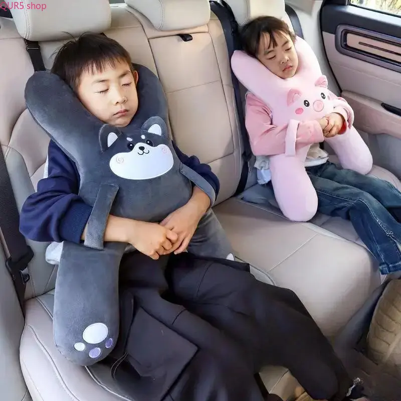 Kids Plush Pig Car Neck Pillow, Ultra Soft Character Shaped Travel Head Cushion With Seat Belt Support, Anti Head Slumping Sleep Accessory For Long Road Trips, Ideal Summer Camping & Father’s Day Gifts