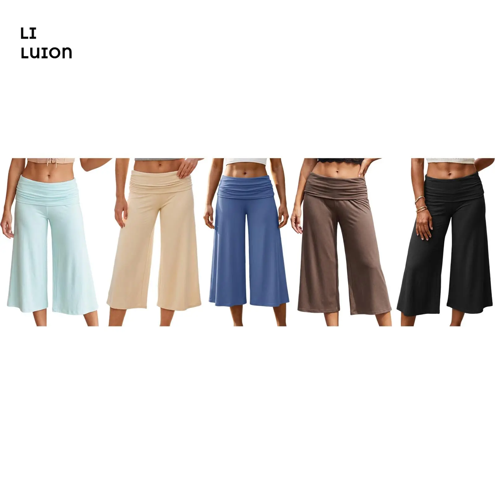 Women Summer Fold Over Wide Leg Capri Pants Low Rise Lounge Yoga Flare Culottes Y2k Soft Flowy Crop Palazzo Pants Beach