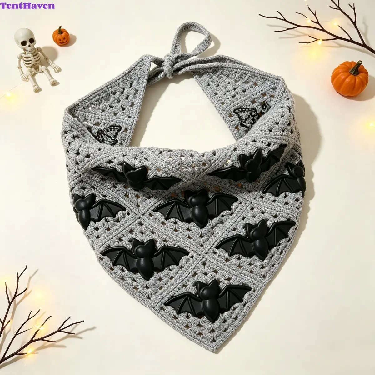 Women's Bats Pattern Hollow-Out Cotton-Blend Kerchief Bandana - Sports & Outdoor Hair Accessory, Accessories for Women, Party Decor, All Seasons Gift for Daily Wear & Halloween