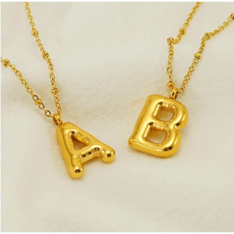 VEVE Ins Chubby Bubble Letter Pendant 18K Gold Plated English Letter Necklace For Women