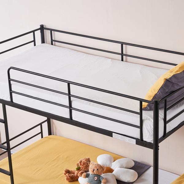 Iron Bed Bunk Bed with Ladder for All Ages Twin Size Black Bedroom Bedframe with 33.5cm Fence & 26.5cm Storage Space Modern Design