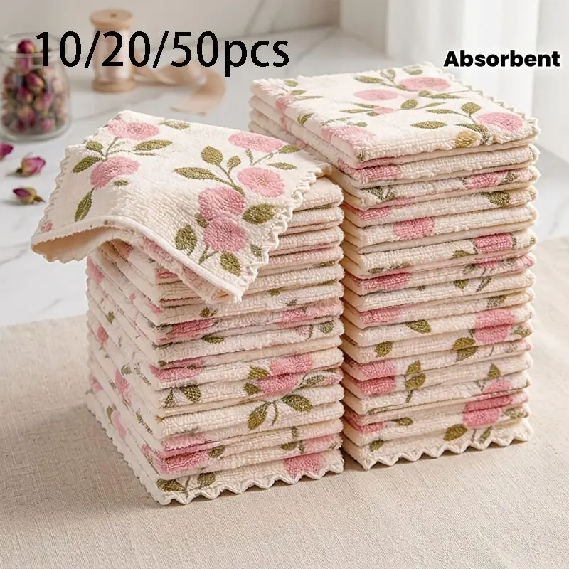 Reusable Coral Fleece Cleaning Cloths, Super Absorbent Quick-Dry Soft Towels, Multi-Use Cloths for Kitchen, Bathroom, Glass & Car, Kitchen Dish Cloth