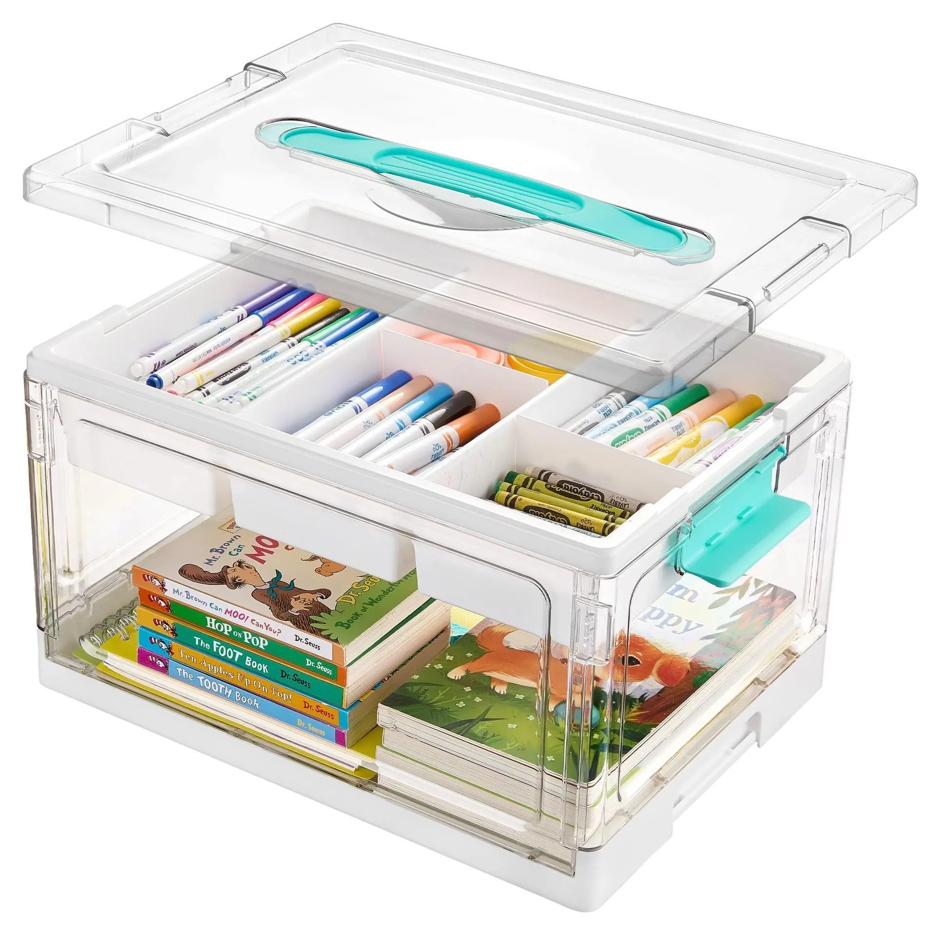 Handmade Handmade storage organizer box - Plastic art supplies storage box with lid, detachable tray and divider, transparent c Box, Art Supplies Organizer with Lid, Detachable Trays and Dividers, Transparent Container for Crafts, Halloween Christmas Gift