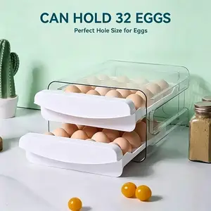 Kitchen Egg Storage Container, Dual Layer Egg Holder, 32 Eggs Capacity, Pet and PP Material, Refrigerator Compatible, Countertop Organizer