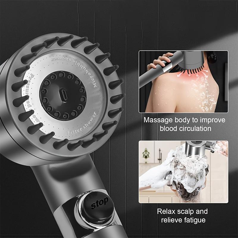 Multi-Functional Handheld Shower Head Set with Scalp Massager, 4 Spray Modes, 1.5m Encrypted Hose, Removable Showerhead Kit, Water Softening, Quick Spray Gun Conversion, French Country Style, PVC Material, Includes 2 Filter Cottons & Washer