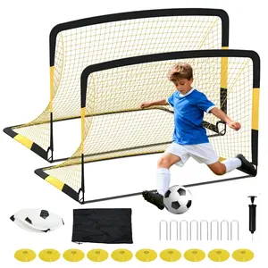 Soccer Goals for Backyard, 2 Pack 6x4 FT Portable Pop Up Soccer Net with Soccer Ball, Cones, Ground Stakes, Soccer Practice Equipment for Backyard, Training, Competitive Play