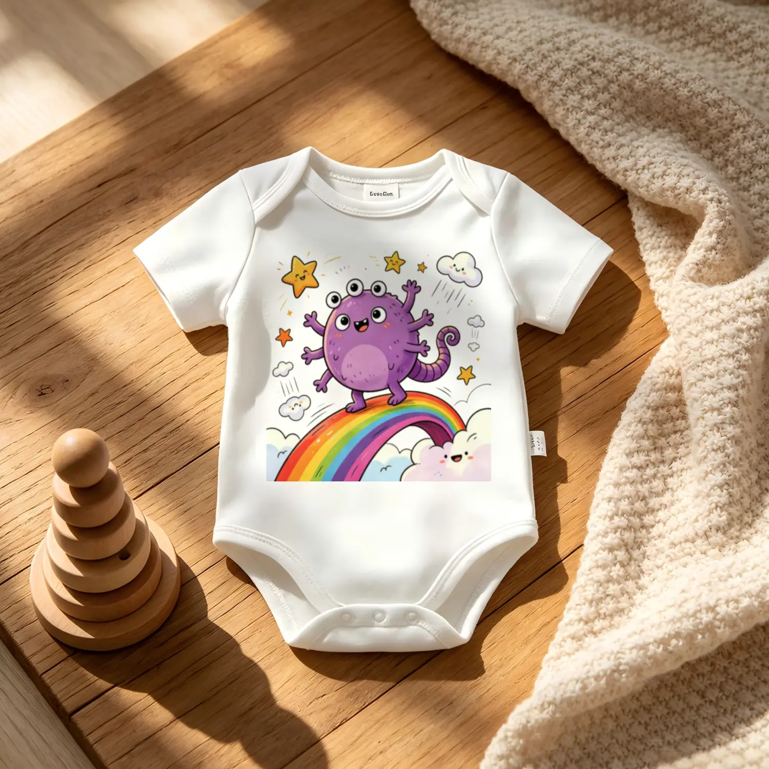 Whimsical Monster and Rainbow Baby Onesie, Soft Cotton Short Sleeve Bodysuit for Newborn Essentials, Cute Unisex Summer Baby Clothes Shower Gift