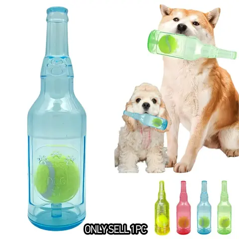 Rubber Bottle Dog Toy, Crinkle Chewing Toy for Pet Teething, Interactive Fetch Toy, Tennis Ball Inside, Durable Plaything, Interactive Tough Chewer