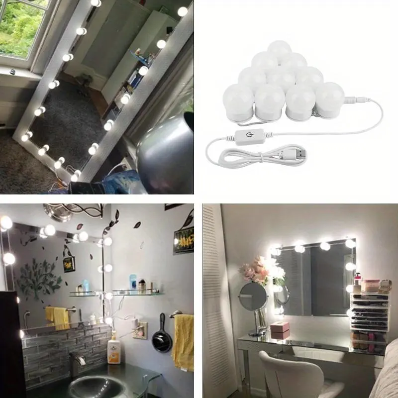 4PCS LED Make up Mirror Light Bulbs USB Hollywood Vanity Makeup Mirror Lights Bathroom Dressing Table Lighting Dimmable