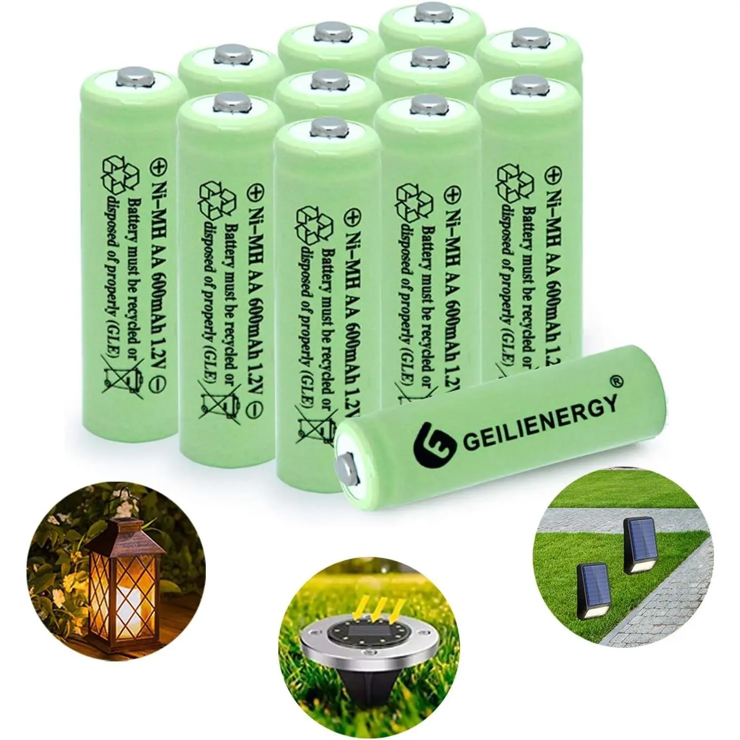 Ni-MH AA 600mAh 1.2V Rechargeable Batteries 12 Pack for Solar Lights