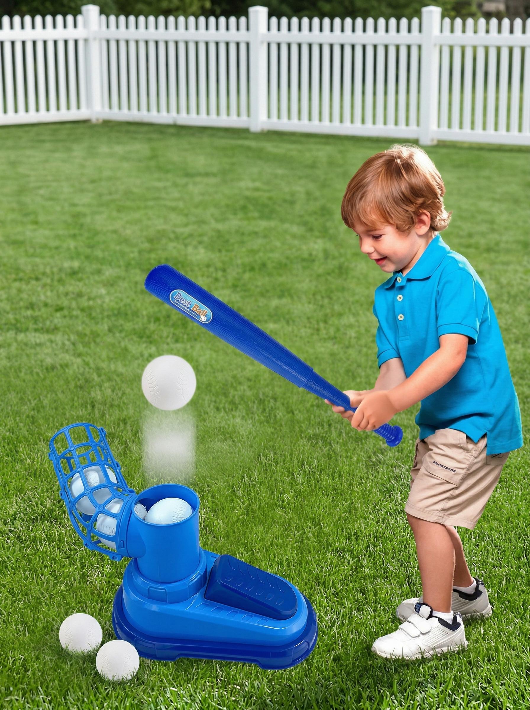 Fun Launcher Baseball Toy for Kids – Pop-Up Pitching Machine with Bat & 3 Balls – Outdoor Sports Game, Gift for Boys & Girls Ages 3-8,Children's foot-operated catapult baseball training machine, automatic baseball launcher for indoor and outdoor sports