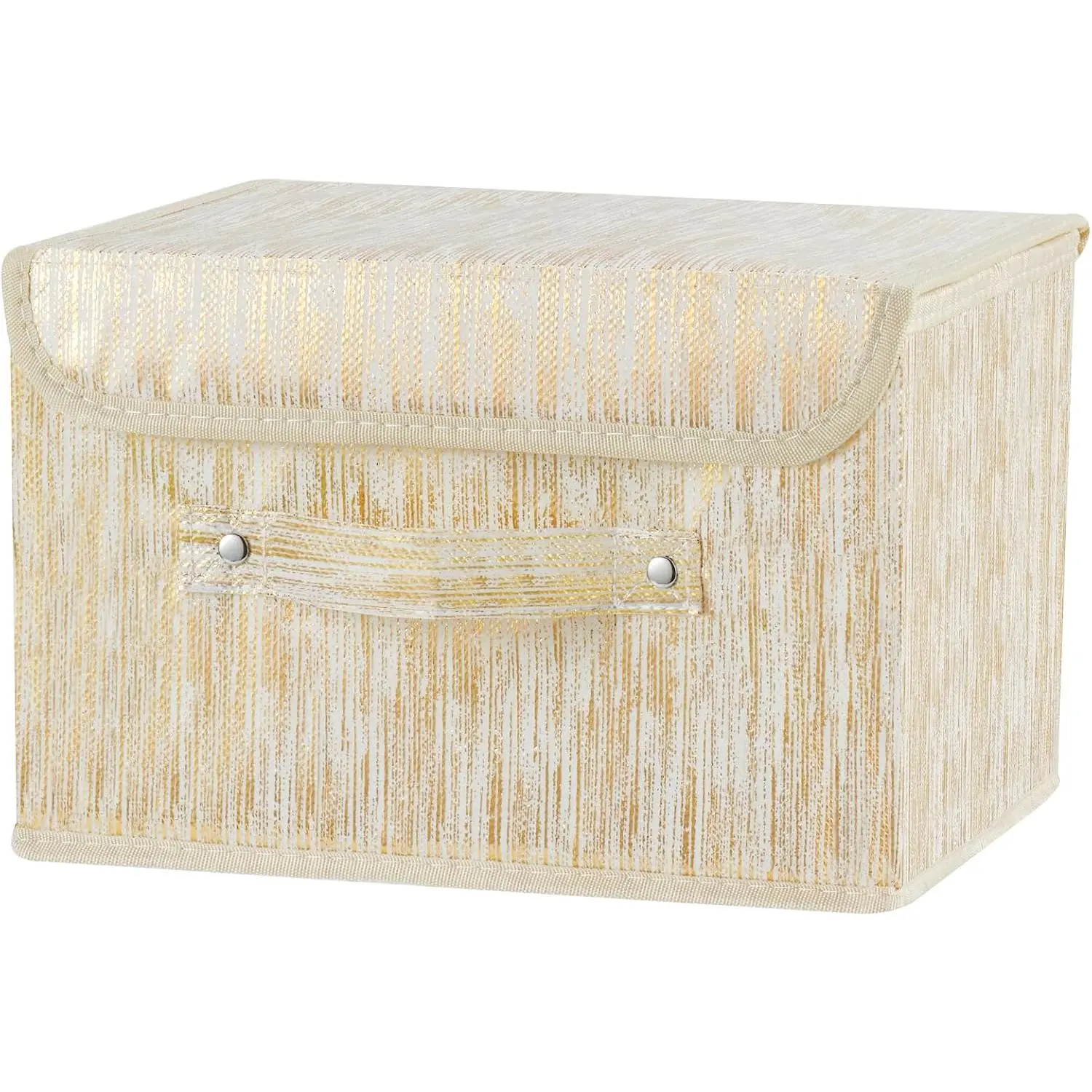 Storage Boxes with  Luxury Metallic Fabric Bins Baskets | Decorative Collapsible Stackable, Clothes Container Organizer with Handles for Shelf Closet  Bedroom Office, , Small