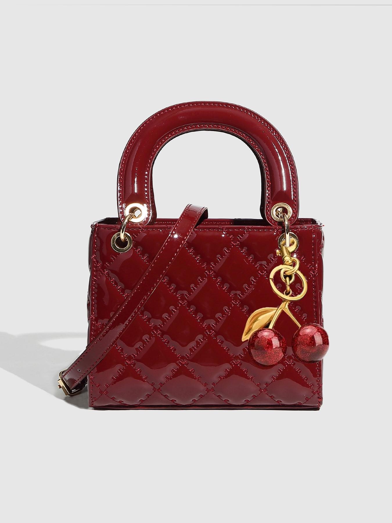 Women's Elegant Cherry Decorated Handbag, Fashionable PU Leather Crossbody Bag for Daily Used, Casual Trendy Versatile High-quality Daily Commuting Bag