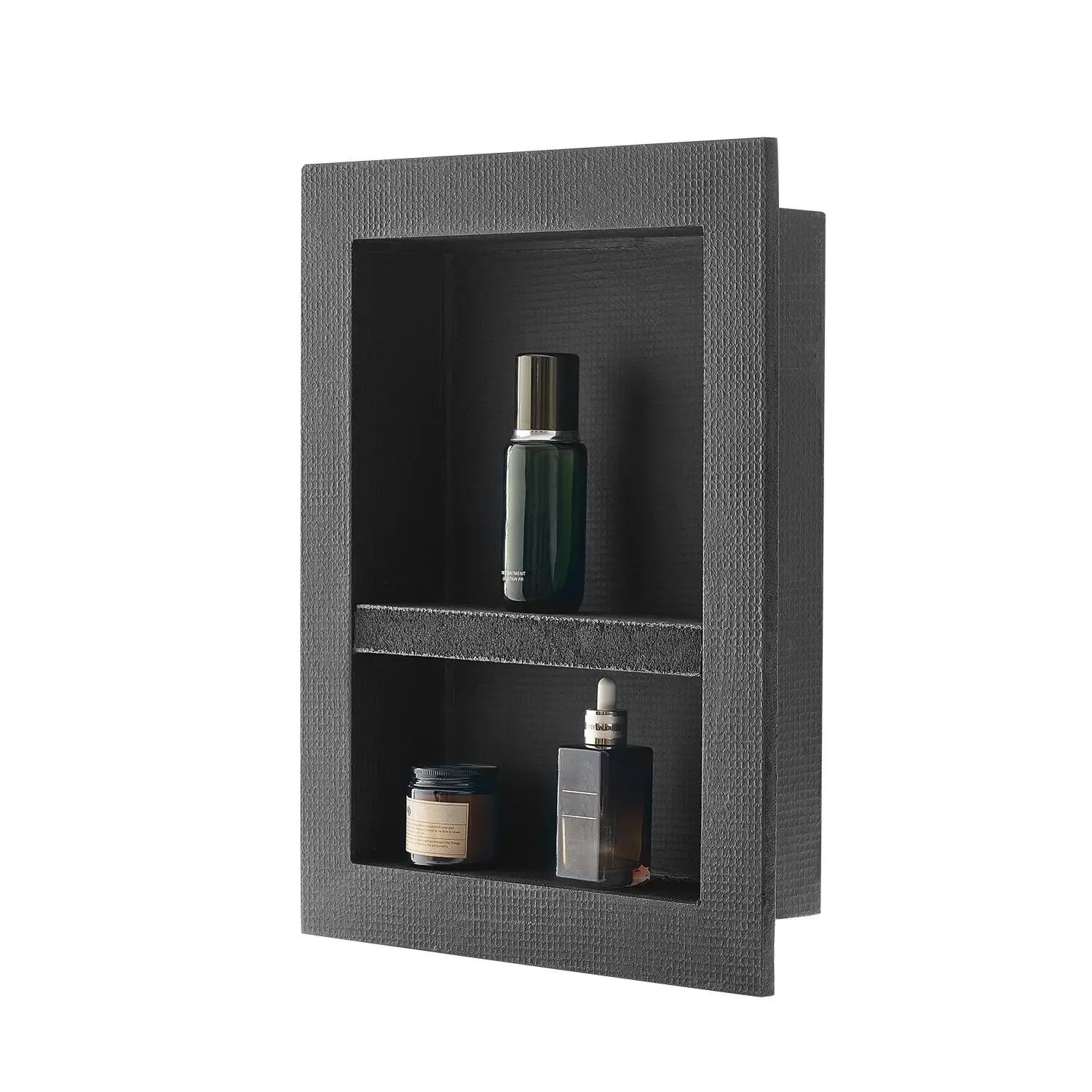 VEVOR Recessed Bathroom Shower Niche, 16x20x4in with Movable Divider Shelf, Sealed Waterproof Square-Corner Organizer, Black Soap Storage for Shampoo Holders