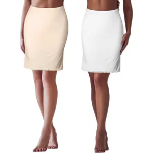 2 Pieces Half Slips for Women Underskirt with Short Lace Trim Lace Half Slip Dress for Under Dresses(Gift)